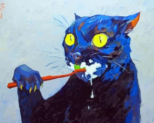 Black Cat With Toothbrush Paint by numbers