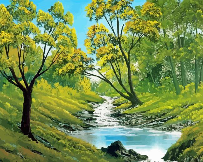 Bubbling Stream Bob Ross Art - Paint By Numbers - Painting By Numbers