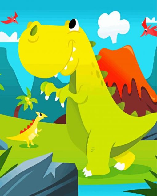 Cartoon Dinosaur Mother And Baby Paint by numbers