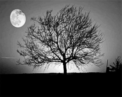 Dark Tree With Moon paint by numbers