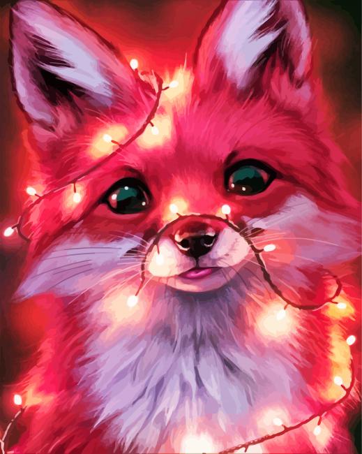 Fox With Pink Lights - Paint By Number - Painting By Numbers