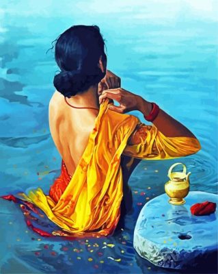 India Woman Bathing paint by numbers