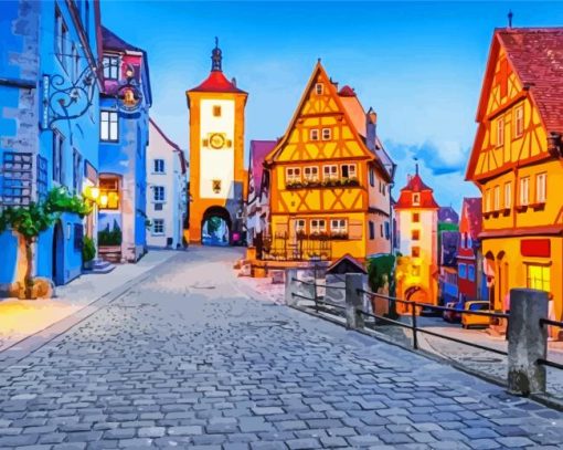 Rotenburg Germany Streets At Night Paint by numbers
