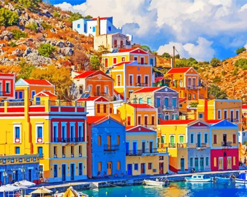 Symi Colorful Buildings Paint by numbers