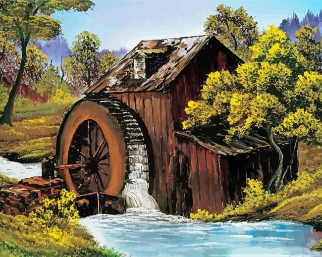 The Old Mill Bob Ross - Paint By Numbers - Painting By Numbers