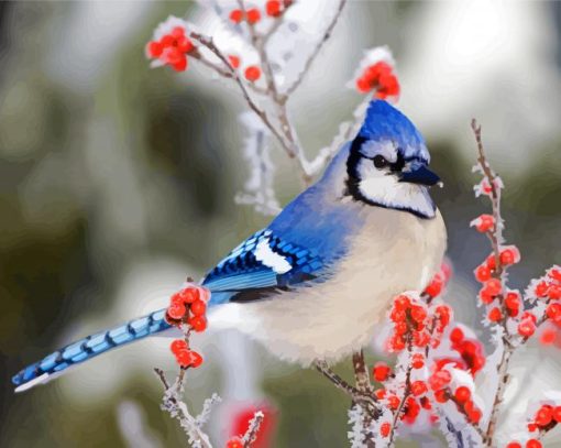Blue Jay In Winter paint by numbers