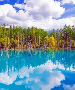 Blue Pond Hokkaido Landscape paint by numbers