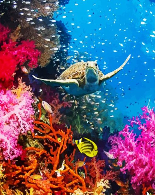 Coral Reef And Green Turtle Royalty paint by numbers