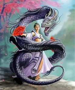 Aesthetic Woman And Dragon Paint by numbers