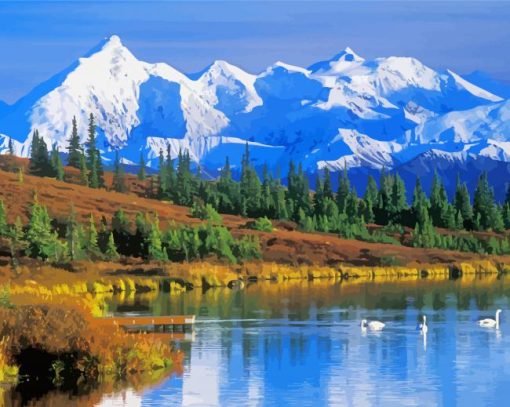Snowy Denali Mountains paint by numbers