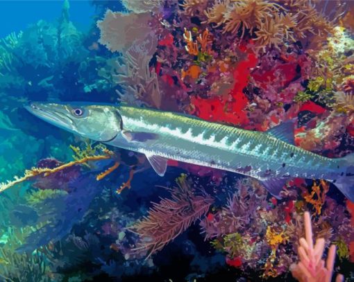 Barracuda Fish Underwater paint by numbers