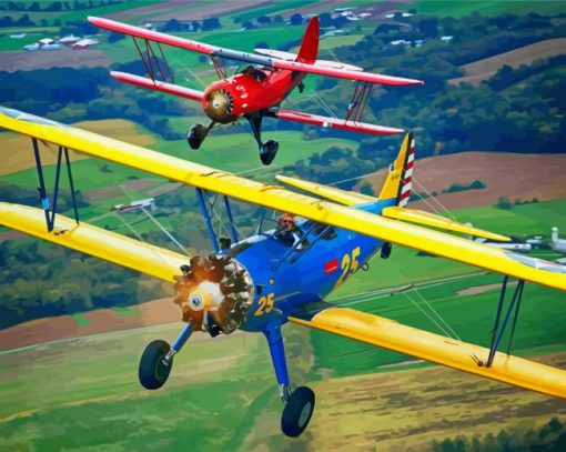 Blue And Red Biplane paint by numbers