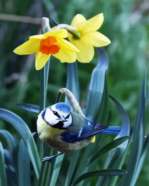 Blue Bird And Daffodils Art paint by numbers
