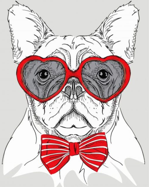 Bulldog with heart glasses And Bow Art paint by number