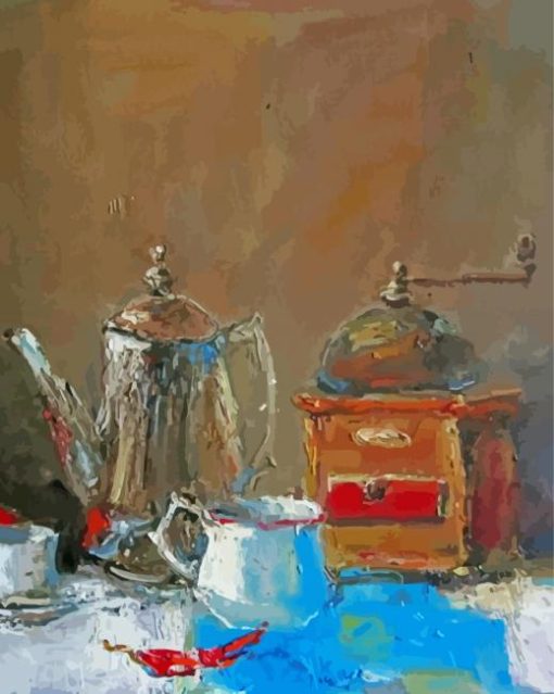 Coffee Mill and breakfast still life paint by number