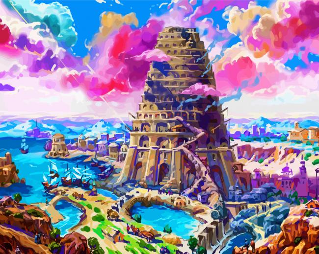 Illustration Babel Tower paint by number