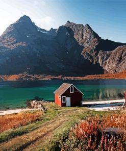 Norwegian fjord cabin paint by numbers
