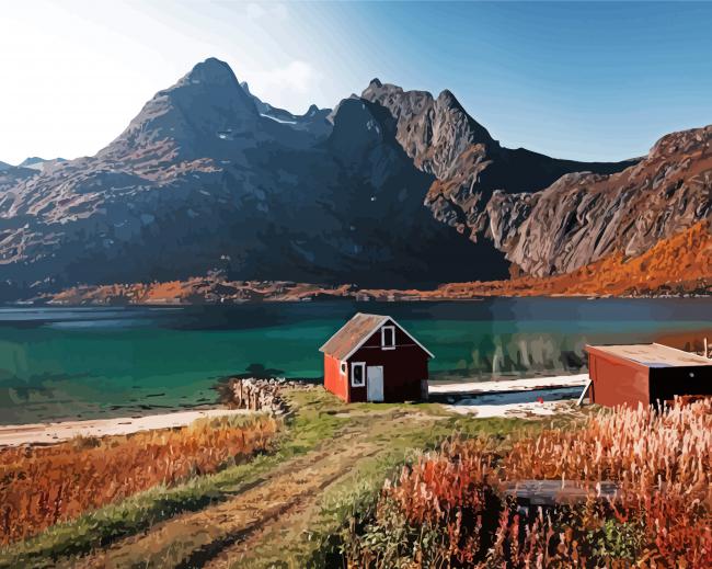 Norwegian fjord cabin paint by numbers