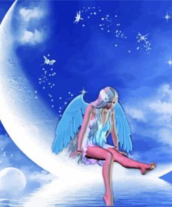 Sitting Angel On Moon Paint by numbers