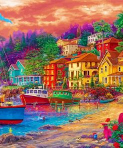 Spring Beach Town paint by numbers