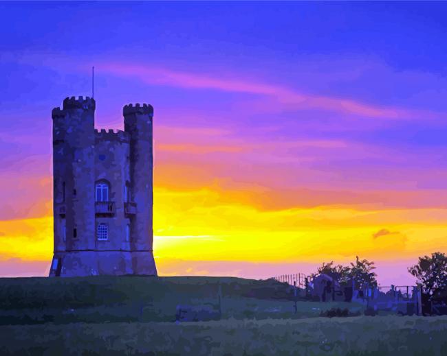 Sunset At Folly Broadway Tower paint by numbers