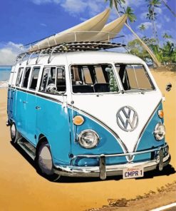Blue Vw Camper On Beach Paint by numbers