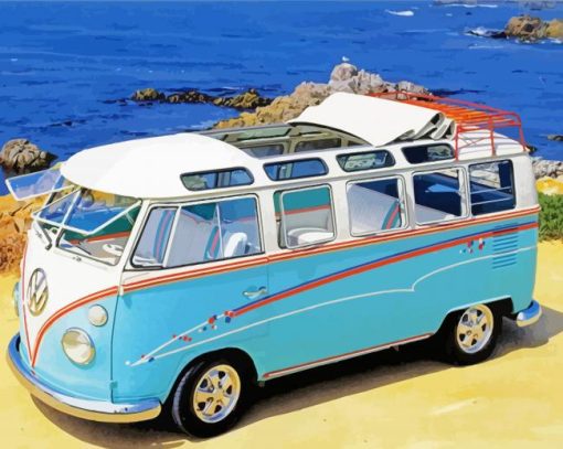 Vw Camper By The Beach Paint by numbers