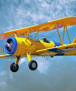 Yellow Biplane flying paint by numbers