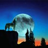 Aesthetic Ful Moon With Howling Wolf paint by numbers