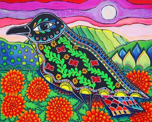 Aesthetic Mexican Folk Art Bird paint by number