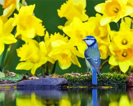 Beautiful Blue Bird Ad Daffodils paint by numbers