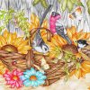 birds and basket of flowers paint by numbers