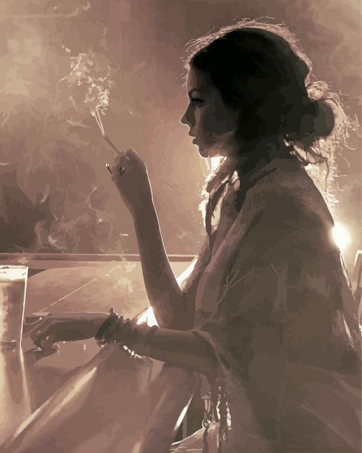 Woman Smoking Cigarette In A Bar paint by numbers