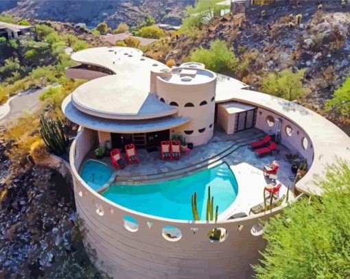 Circular Sun House By Frank Lloyd Wright paint by numbers