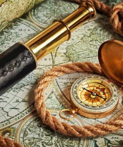 nautical compass and spyglass paint by numbers