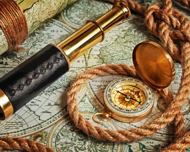nautical compass and spyglass paint by numbers