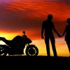 Silhouette Of A Couple And Motorcycle paint by numbers