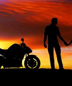 Silhouette Of A Couple And Motorcycle paint by numbers