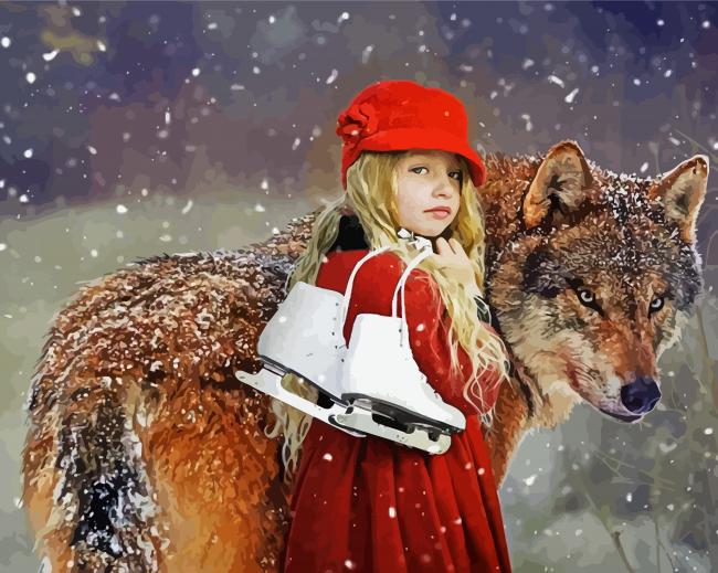 The Little Girl And Her Wolf - Paint By Numbers - Painting By Numbers