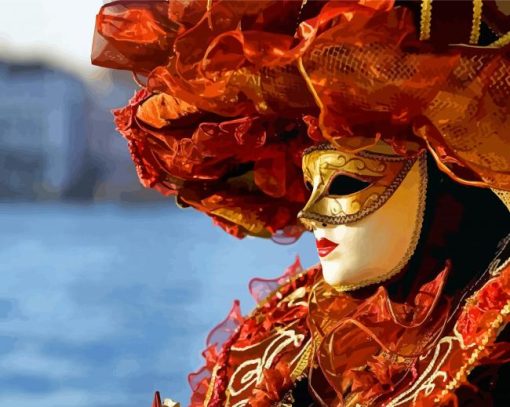 White And Gold Volto Mask Mardi Gras paint by numbers