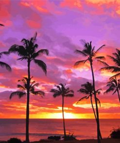 Molokai palm trees silhouette paint by number