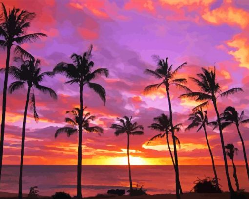 Molokai palm trees silhouette paint by number