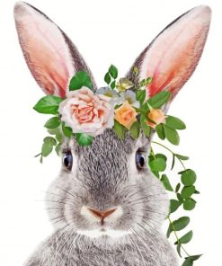 Rabbit with flower wreath paint by numbers