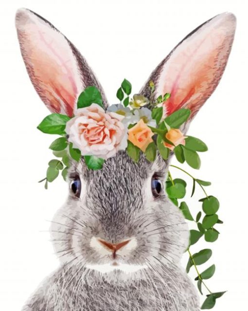 Rabbit with flower wreath paint by numbers