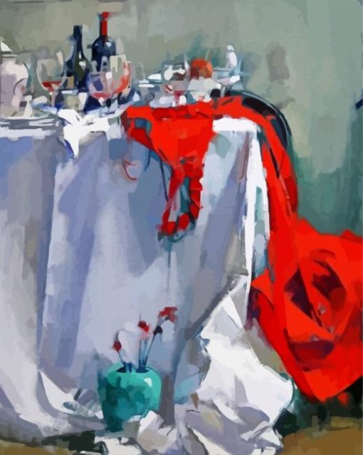 Red dress on table art paint by number