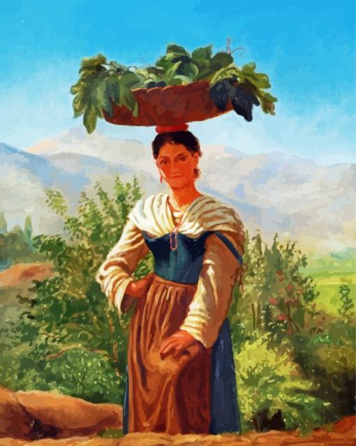 Woman With Fruit Basket paint by numbers