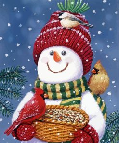 Aesthetic Snowman With Birds paint by numbers