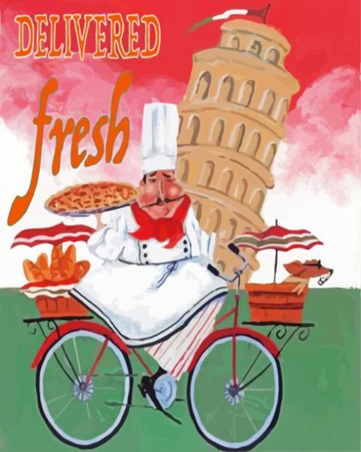 italian chef on a bicycle paint by number
