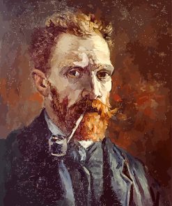 self portrait with pipe Vincent Van Gogh paint by number