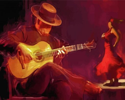 Flamenco guitar Player and Dancer paint by number